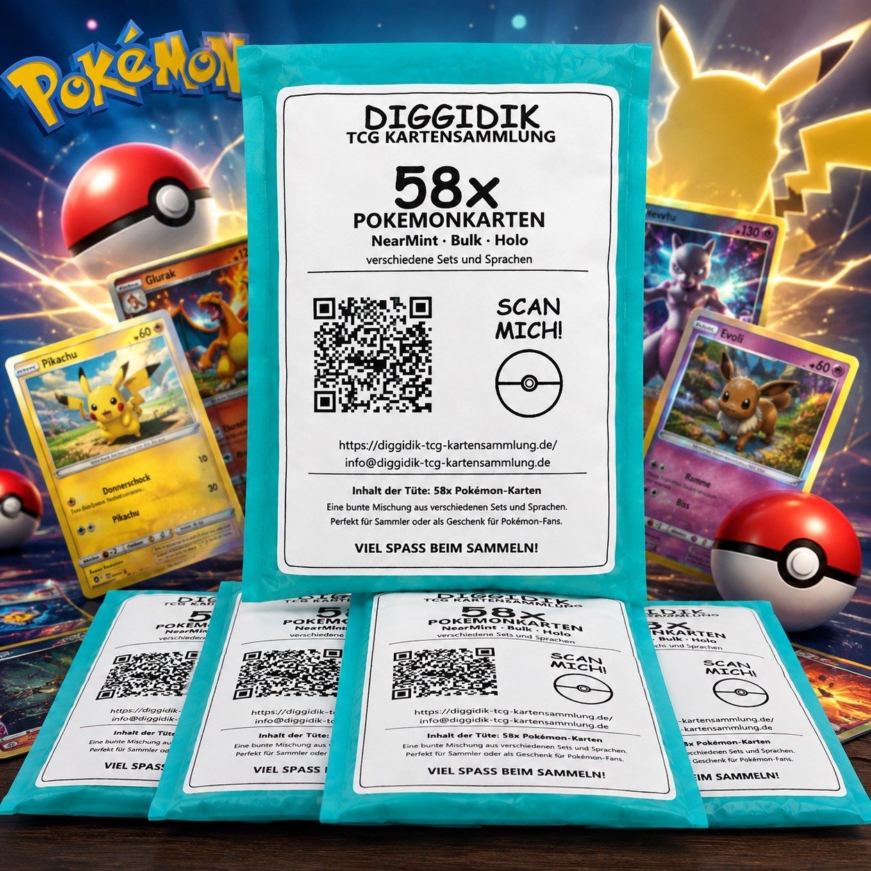 58x original Pokémon-Karten – Sammler-Mix HOLO / REVERSE-HOLO / BULK /